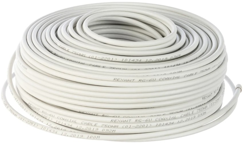 Кабель REXANT RG-6U (75 Oм) CCS/Al/Al (1,02/Al/48х0,12мм) 64% белый, 100м 01-2201 - изображение 4