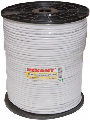 Кабель REXANT RG-6U (75 Oм) Cu/Al/Cu (1,0/Al/48х0,12мм) 64%, бух. 305м 01-2231 - изображение 2