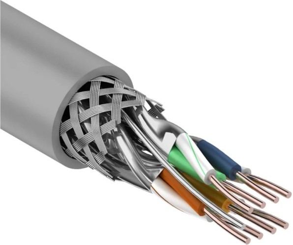 Кабель REXANT S/FTP, CAT 7, PVC 4x2x0,57мм, 23AWG внутренний, серый 01-0542