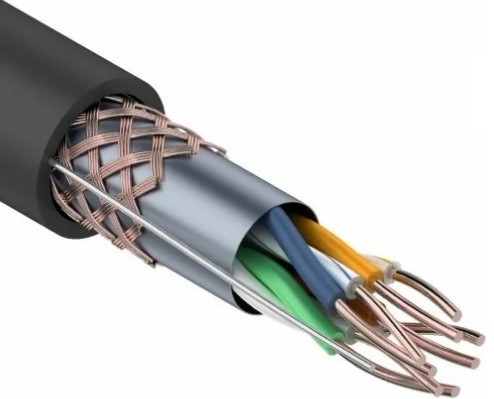 Кабель REXANT SF/UTP, CAT 5e, PE 4х2х0,52мм, 24AWG внешний, черный 01-0344