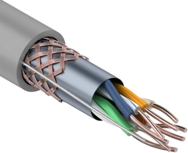 Кабель REXANT SF/UTP, CAT 5e, PVC 4x2x0,52мм, 24AWG внутренний, серый 01-0342