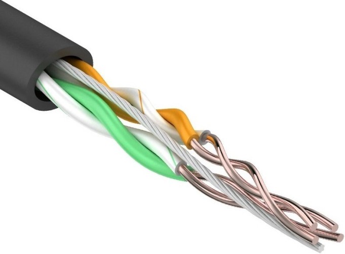 Кабель REXANT U/UTP, CAT 5e, PE 2х2х0,50мм, 24AWG внешний, черный 01-0025