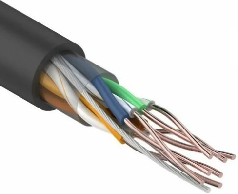 Кабель REXANT U/UTP, CAT 5e, PE 4х2х0,50мм, 24AWG внешний, черный, 25м 01-0045-25