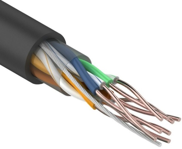 Кабель REXANT U/UTP, CAT 5e, PE 4х2х0,50мм, 24AWG внешний, черный, 100м 01-0045-100