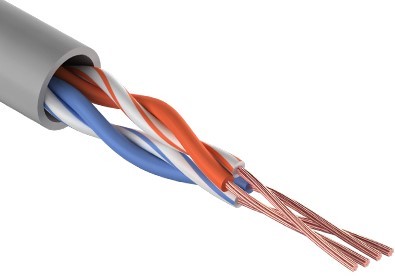 Кабель REXANT U/UTP, CAT 5e, PVC 2х2х(0,16х7) мм, внутр.,  многожильный, серый 01-0026