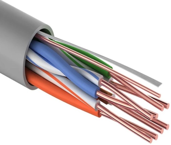 Кабель REXANT U/UTP, CAT 5e, PVC 4x2x0,50мм, 24AWG внутренний, серый, 25м 01-0043-25