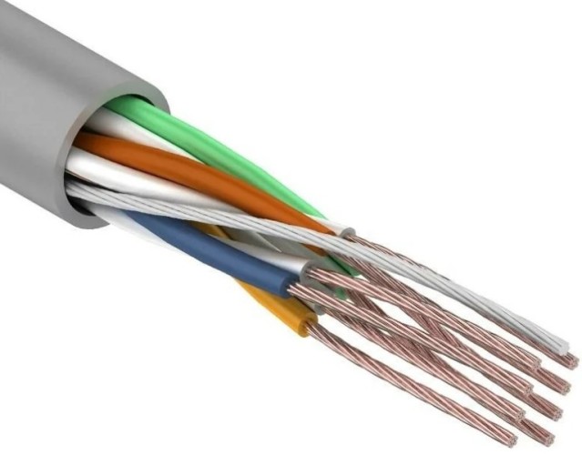 Кабель REXANT U/UTP, CAT 5e, PVC 4х2x(0,16х7) мм, внутр., многожильный, серый 01-0044