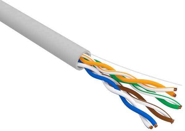 Кабель REXANT U/UTP, CAT 5e, PVC 4x2x0,50 мм, 24AWG внутренний, серый 01-0043-R