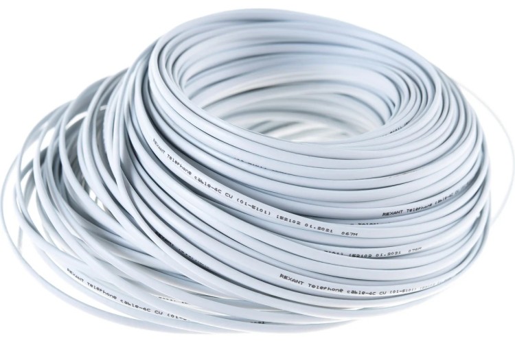 Кабель телефонный REXANT 01-5101 ШТЛП 4 жилы Cu, белый, 100м