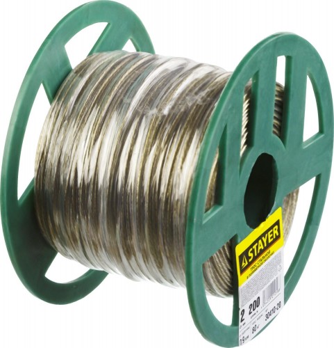 Канат стальной с покрытием из поливинилхлорида (ПВ STAYER MASTER трос в оболочке, d=2,0 мм, l=200 м, 30410-20