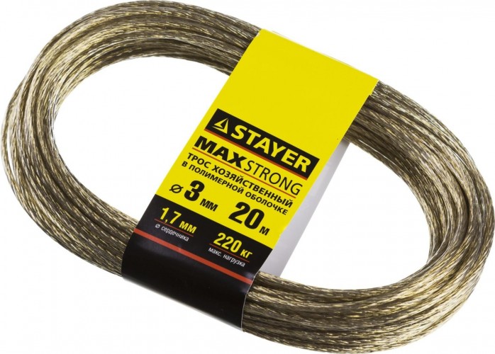 Канат стальной с покрытием из поливинилхлорида (ПВ STAYER MASTER трос хозяйственный в оболочке, 20 метров, 3,0мм 50145-3 - изображение 2