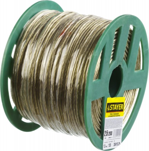 Канат стальной с покрытием из поливинилхлорида (ПВ STAYER MASTER трос в оболочке, d=2,5 мм, l=200 м, 30410-25