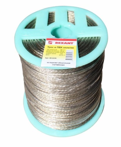 Канат стальной в ПВХ оплетке REXANT 09-5335 d= 3,5мм, прозрачный (бухта 200м)