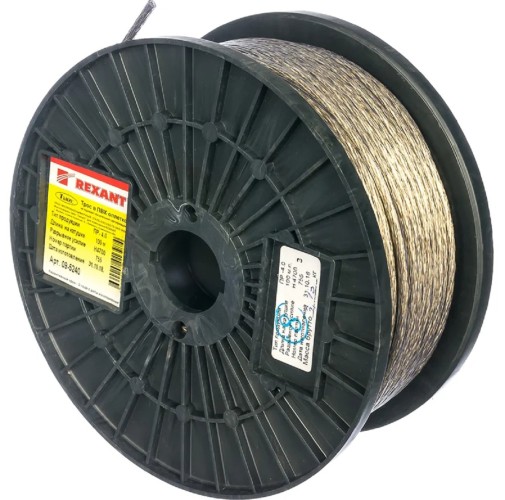 Канат стальной в ПВХ оплетке REXANT 09-5240 d= 4,0мм, прозрачный (бухта 100м)