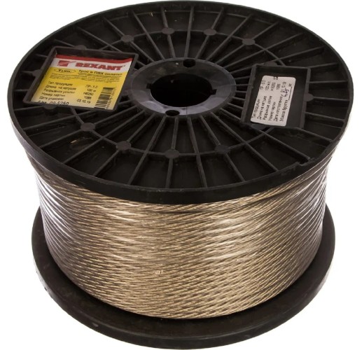 Канат стальной в ПВХ оплетке REXANT 09-5250 d= 5,0мм, прозрачный (бухта 100м)