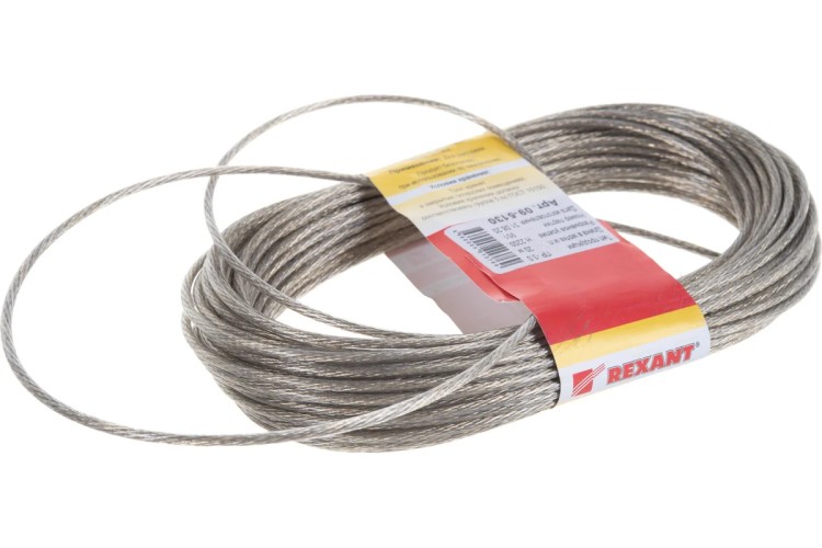Канат стальной в ПВХ оплетке REXANT 09-5130 d= 3,0мм, прозрачный (моток 20м) - изображение 2