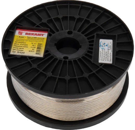 Канат стальной в ПВХ оплетке REXANT 09-5240 d= 4,0мм, прозрачный (бухта 100м) - изображение 2