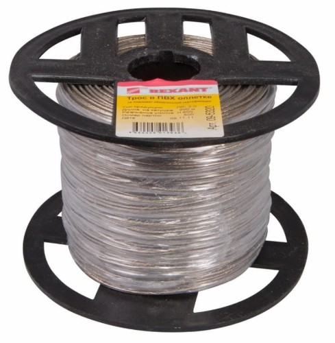 Канат стальной в ПВХ оплетке REXANT 09-5320 d= 2,0мм, прозрачный (бухта 200м)