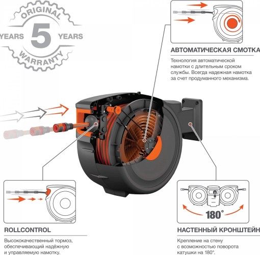 Катушка со шлангом DAEWOO DWR 3015 Auto Reel x15 с пистолетом и коннекторами - изображение 2