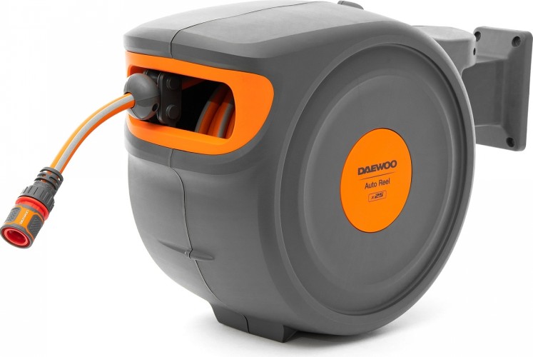 Катушка со шлангом DAEWOO DWR 3025 Auto Reel x25 с пистолетом и коннекторами