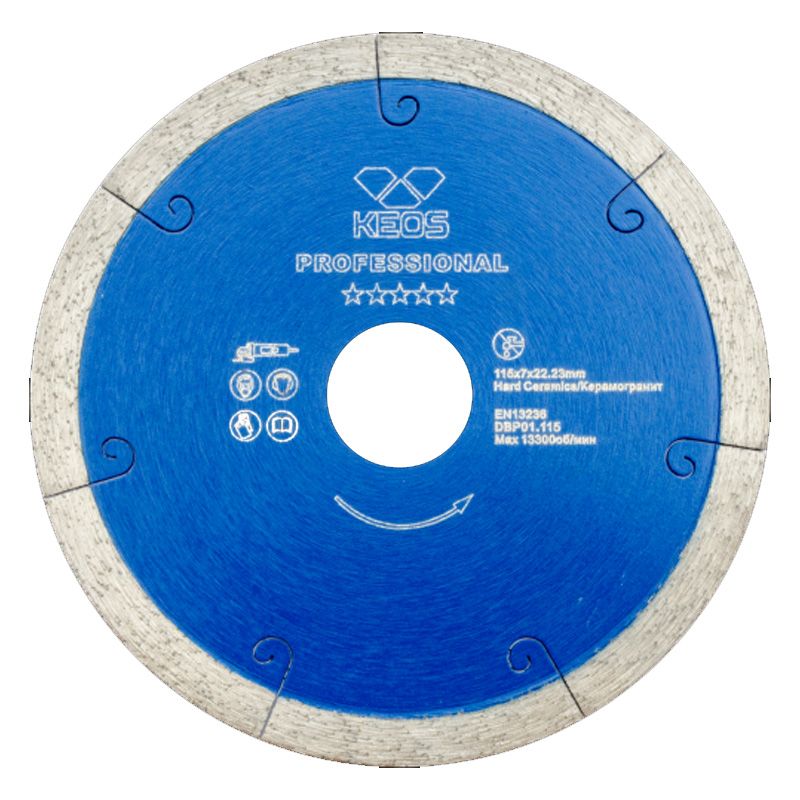 Диск алмазный сплошной (керамогранит) KEOS Professional 115x22,23 мм