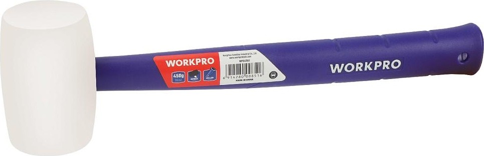 Киянка WORKPRO WP241040 450гр. резиновая с пластиковой рукояткой, белая - изображение 2