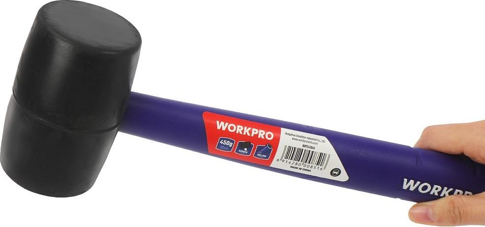 Киянка WORKPRO WP241041 450гр. резиновая с пластиковой рукояткой, черная - изображение 4