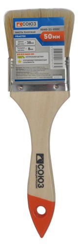 Кисть флейцевая СОЮЗ 9040-21-050С плоская "практик" 2" 50мм, натуральная щетина, дер