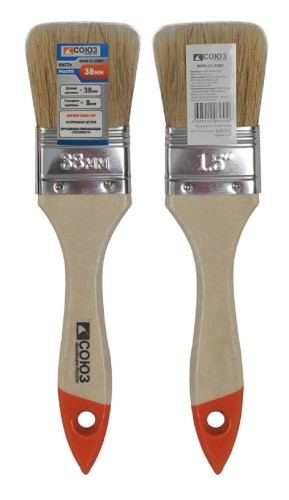 Кисть флейцевая СОЮЗ 9040-21-038С плоская "практик" 38мм, натуральная щетина, деревя