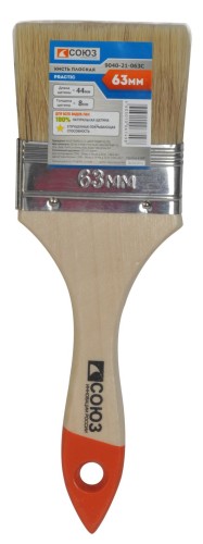 Кисть флейцевая СОЮЗ 9040-21-063С плоская "практик" 63мм, натуральная щетина, деревя