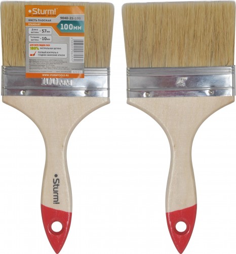 Кисть флейцевая Sturm 9040-21-100 4" (100мм), натуральная щетина, деревянная ручка - изображение 2