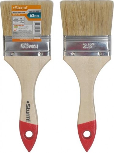 Кисть флейцевая Sturm 9040-21-063 2,5" (63мм), натуральная щетина, деревянная ручка - изображение 2