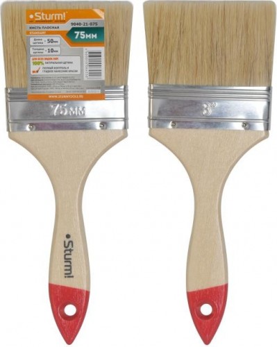 Кисть флейцевая Sturm 9040-21-075 3" (75мм), натуральная щетина, деревянная ручка