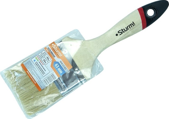 Кисть флейцевая Sturm 9040-22-063 2,5" (63мм), натуральная щетина, деревянная ручка - изображение 2