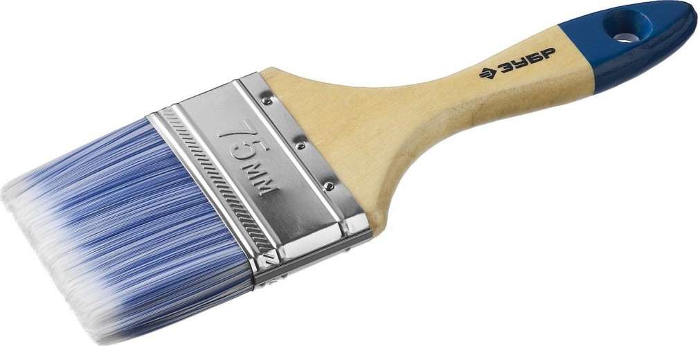 Кисть флейцевая ЗУБР АКВА плоская искусственная щетина, деревянная ручка, 75 4-01007-075