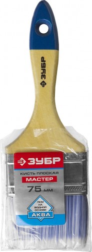 Кисть флейцевая ЗУБР АКВА плоская искусственная щетина, деревянная ручка, 75 4-01007-075 - изображение 2