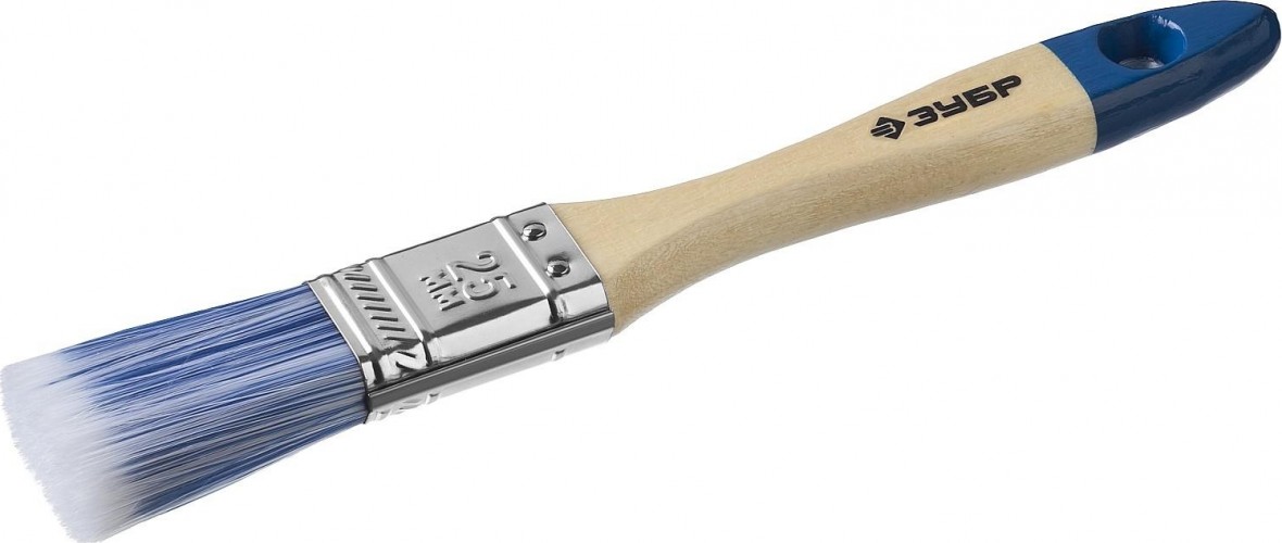 Кисть флейцевая ЗУБР АКВА плоская искусственная щетина, деревянная ручка, 25 4-01007-025