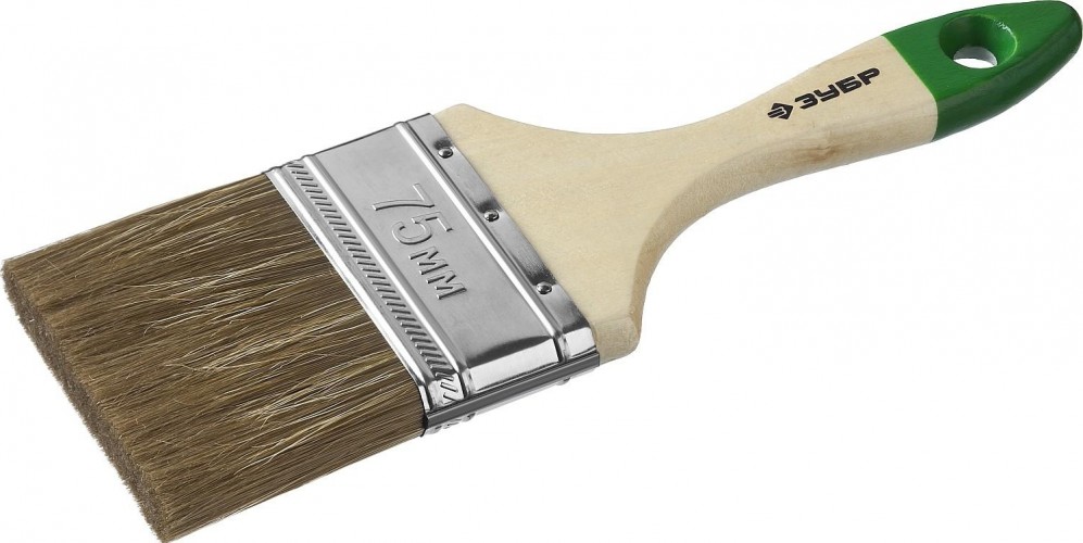 Кисть флейцевая ЗУБР ЛАЗУРЬ плоская смешанная щетина, деревянная ручка, 75мм 4-01009-075