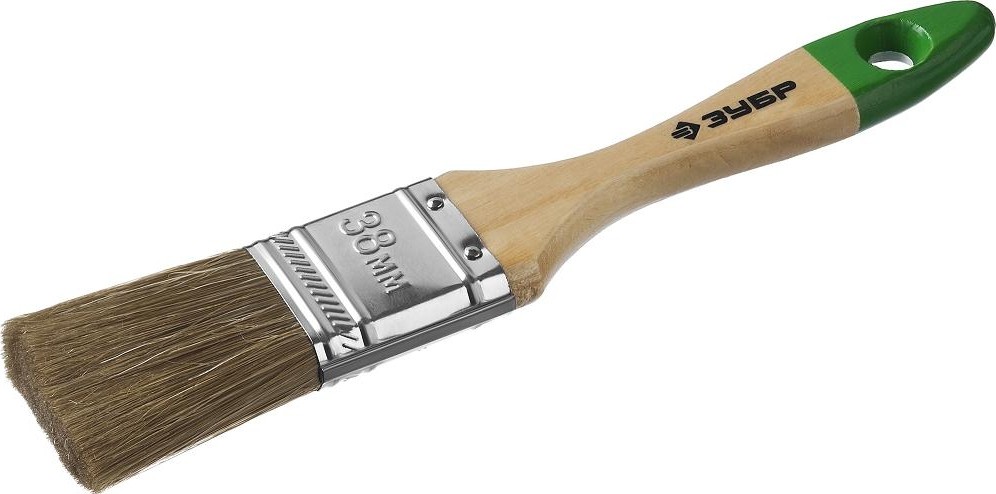 Кисть флейцевая ЗУБР ЛАЗУРЬ плоская смешанная щетина, деревянная ручка, 38мм 4-01009-038