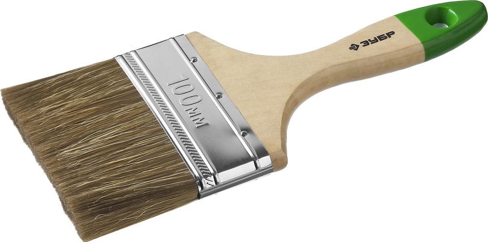 Кисть флейцевая ЗУБР ЛАЗУРЬ плоская смешанная щетина, деревянная ручка, 100мм 4-01009-100