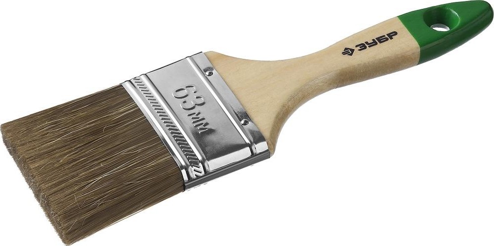 Кисть флейцевая ЗУБР ЛАЗУРЬ плоская смешанная щетина, деревянная ручка, 63мм 4-01009-063