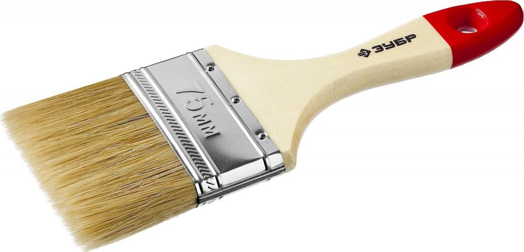 Кисть флейцевая ЗУБР УНИВЕРСАЛ-МАСТЕР 75 мм плоская натуральная щетина, дер. ручка 4-01003-075
