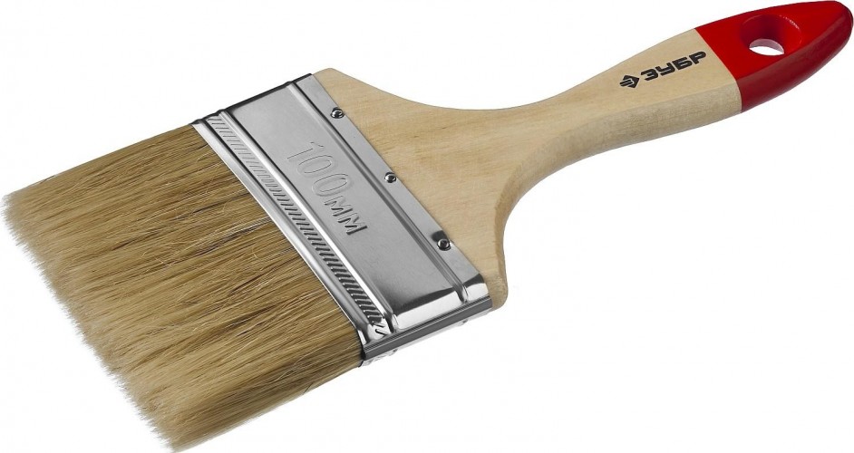 Кисть флейцевая ЗУБР УНИВЕРСАЛ-МАСТЕР 100 мм плоская натуральная щетина, дер. ручка 4-01003-100
