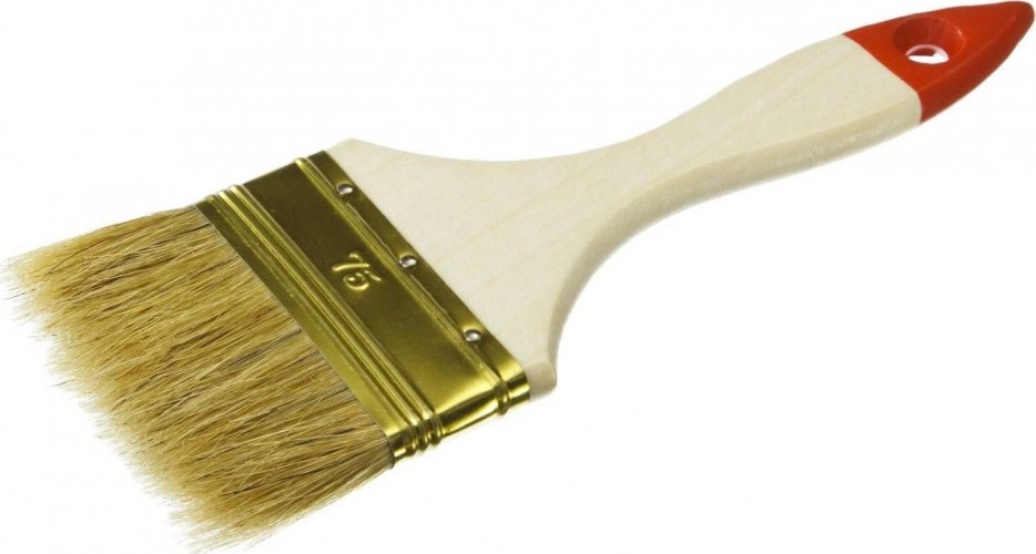 Кисть флейцевая ЗУБР УНИВЕРСАЛ плоская светлая щетина, деревянная ручка, 75мм 01099-075_z01