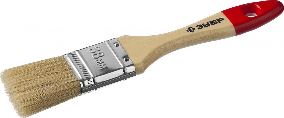 Кисть флейцевая ЗУБР УНИВЕРСАЛ-МАСТЕР 38 мм плоская натуральная щетина, дер. ручка 4-01003-038
