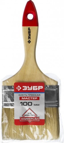 Кисть флейцевая ЗУБР УНИВЕРСАЛ-МАСТЕР 100 мм плоская натуральная щетина, дер. ручка 4-01003-100 - изображение 2