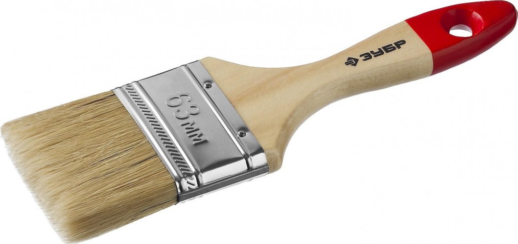 Кисть флейцевая ЗУБР УНИВЕРСАЛ-МАСТЕР 63 мм плоская натуральная щетина, дер. ручка 4-01003-063