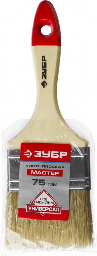 Кисть флейцевая ЗУБР УНИВЕРСАЛ-МАСТЕР 75 мм плоская натуральная щетина, дер. ручка 4-01003-075 - изображение 2