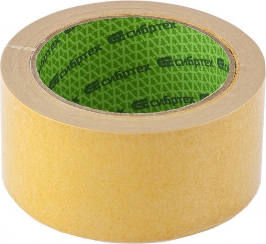 Клеящая лента СИБРТЕХ на полипропиленовой основе двусторонняя 50 мм х 25 м  88809