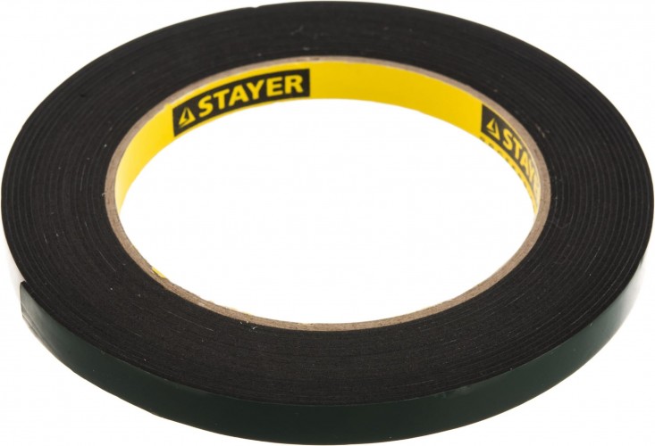 Клеящая лента STAYER PROFESSIONAL двухсторонняя на вспененной основе, черная, 9ммх5м 12233-09-05